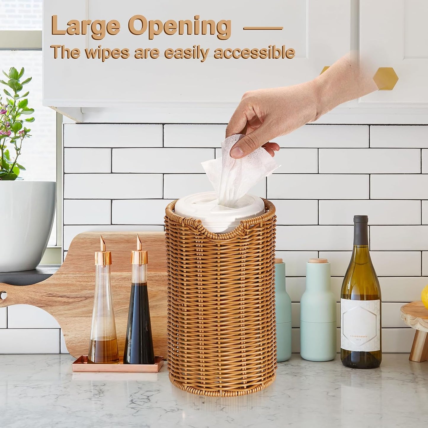 Kokone Woven Wipes Dispenser Compatible for Clorox Lysol, Farmhouse Wipes Canister Holder Cleaning Wipe Dispenser Container, Decorative Rattan Wipes Dispenser Keeper for Kitchen Bathroom Office