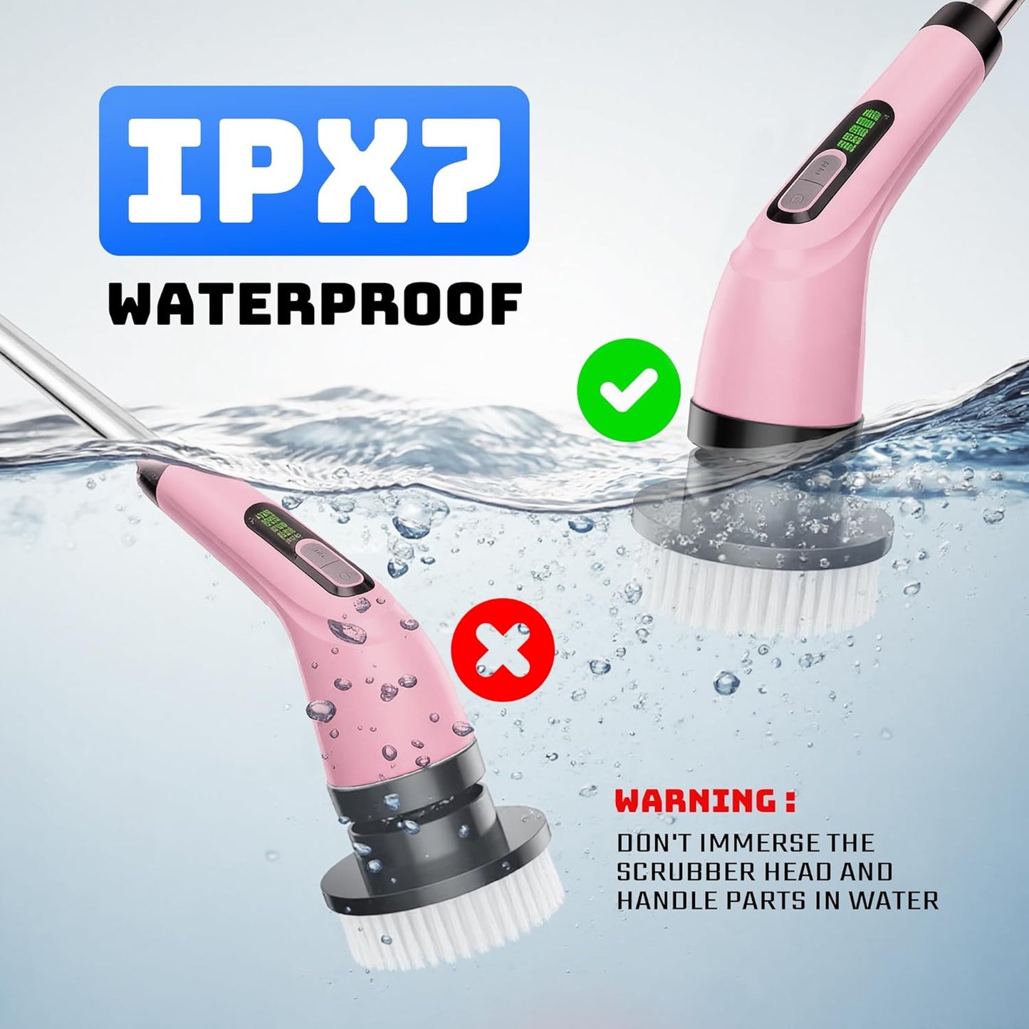 Electric Spin Scrubber for Bathroom: Shower Scrubber with Long Handle, Dual Speed Cordless Power Cleaning Scrub, 7 Brush Heads, IPX7 Waterproof Heavy Duty Cleaner Tools for Tub Tile Grout Wall