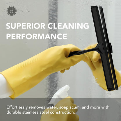 Squeegee for Shower Door, Car Windshield, and Glass Window - 2 Extra Silicone Replacement Blades - Foam Handle - Black