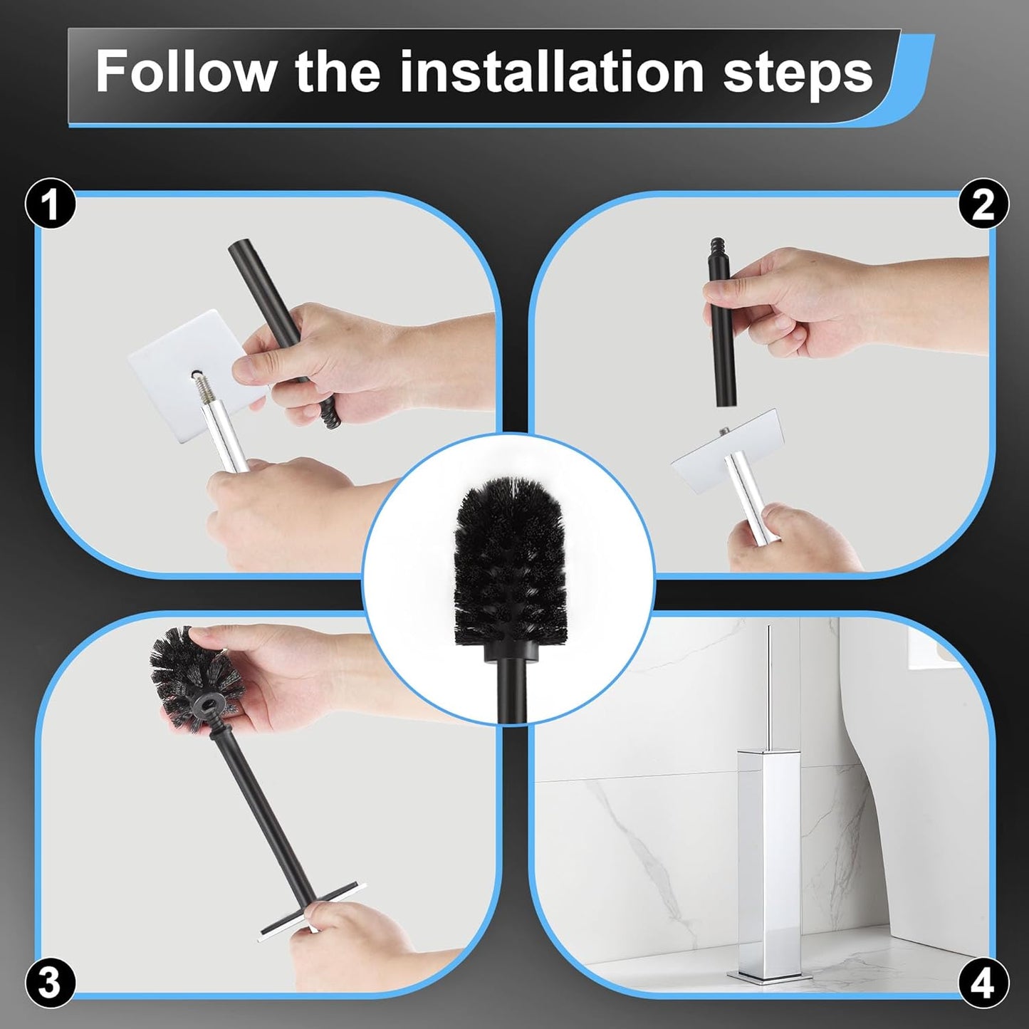 BVL Toilet Brush and Holder Set Brushed Nickel Stainless Steel 304 Square Freestanding Toilet Brush for Bathroom