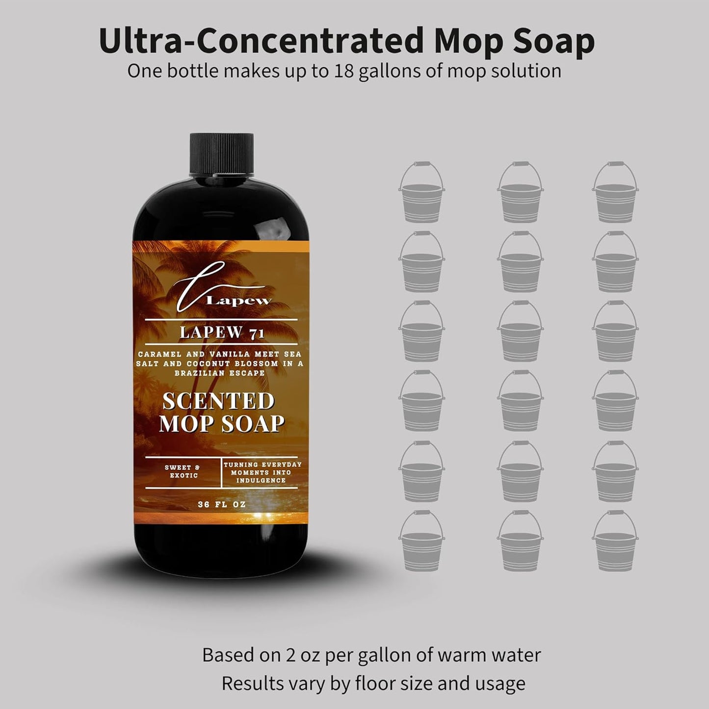 Lapew Santal Scented Mop Soap - Luxury Floor Cleaner Concentrate for Mopping Tile, Laminate, Vinyl & Hardwood | Streak-Free, Low-Foam | 36 oz - Colors B