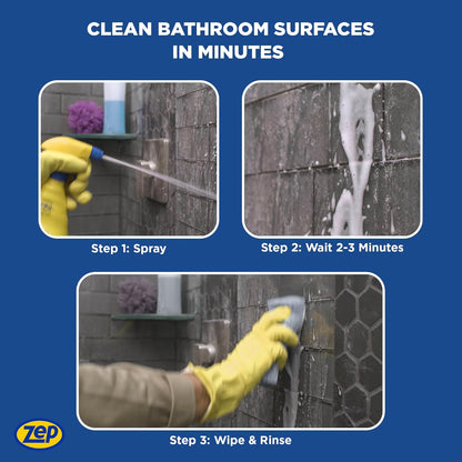 Zep Foaming Shower Tub and Tile Cleaner - 32 oz (Case of 4) ZUPFTT324 - No Scrub Formula, Breaks up Tough Buildup on Contact