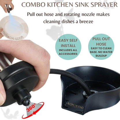2 in1 Glass Rinser for Kitchen Sink - Stainless Steel Cup Cleaner - Counter Top Bottle Washer - Kitchen Sink Accessories - Attachements - Sink Sprayer (Nickel)