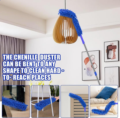 CALBEAU Ceiling Fan Cleaner Duster with 80" Extension Pole, Flexible and Washable Chenille Fan Duster for High Ceiling Fan Blades Light Fixtures Furnitures