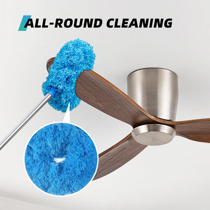 DRQ Ceiling Fan Cleaner Duster, Reusable Microfiber Duster with Extension Pole, 13 to 48 Inch Fan Blade Cleaner, Removable Dusters for Cleaning Walls Bookshelves Door Window Top (Blue)