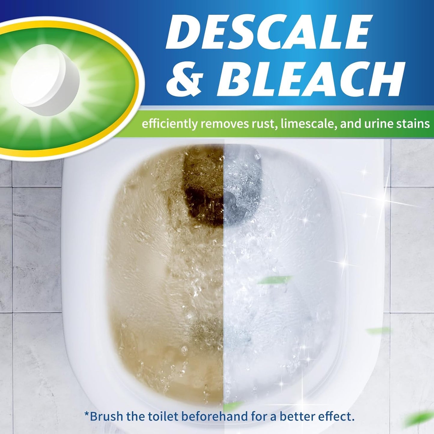 Ksend Toilet Bowl Cleaner Tablets - 20 PCS Automatic Bleach Toilet Cleaner Tablets, Slow-Releasing Deodorizing & Descaling, Powerful Bathroom Tank Cleaner