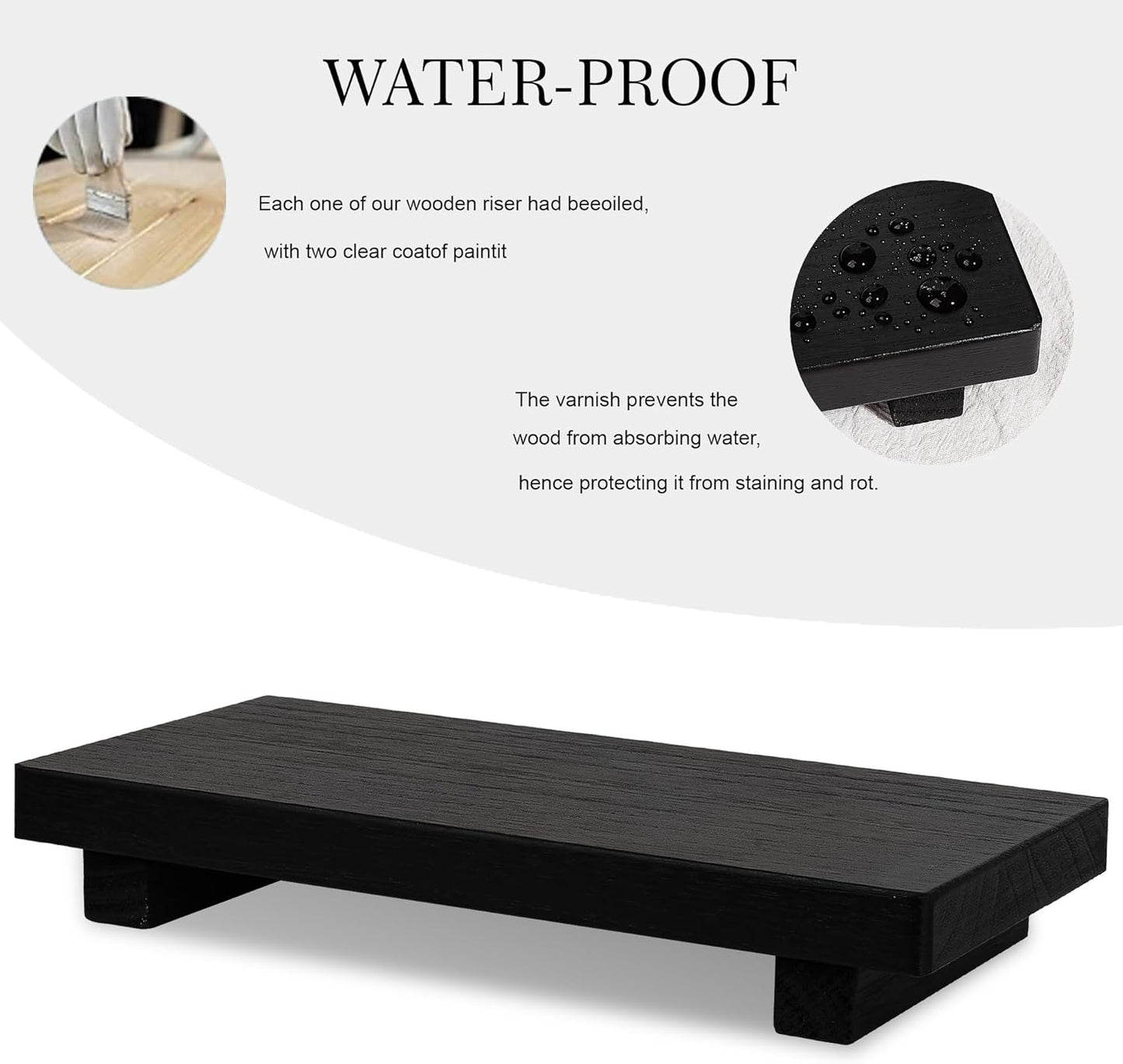 zoocatia Small Wood Tray Pedestal Stand Farmhouse Bathroom Decor Decorative Wooden Riser Kitchen Soap Dish Holder for Vanity, Counter, Sink, 9" x 5.9" - Black