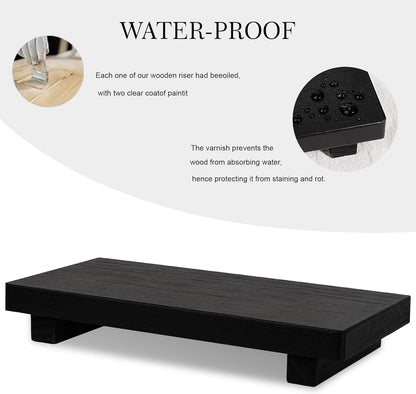 zoocatia Small Wood Tray Pedestal Stand Farmhouse Bathroom Decor Decorative Wooden Riser Kitchen Soap Dish Holder for Vanity, Counter, Sink, 9" x 5.9" - Black