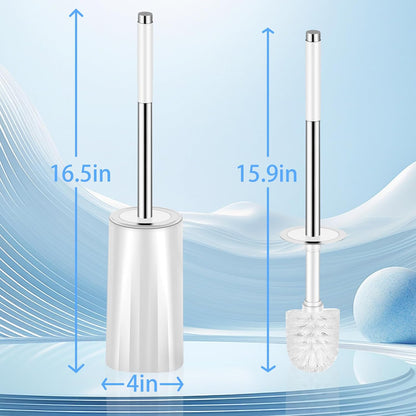 Toilet Brush and Holder Set, Compact Toilet Bowl Brush with Stainless Steel Handle, Hard Bristles, Drip-Proof, Easy to Assemble, Deep Cleaning White