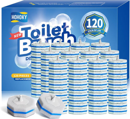 Hohoky 120pcs Bulk Pack of Disposable Toilet Brush Heads，Toilet Wand Refills for Toilet Bowl Brush Cleaner Pads,Toilet Brush Replacement Compatible Heads with Most Toilet Brushes