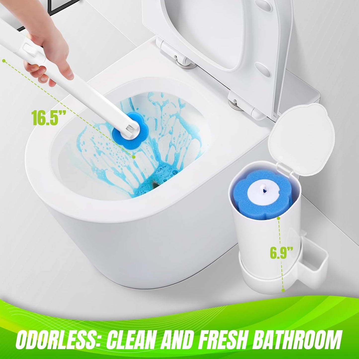 Disposable Toilet Brush and Holder Set, Toilet Wand Refills, Extended Handle with 48 Cleaner Refills, Toilet Brush for Toilet Bowl Cleaners, Bathroom Cleaning