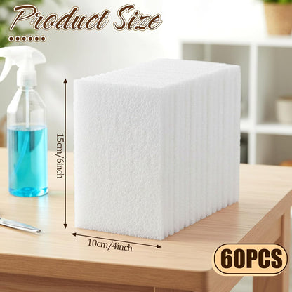 60 Pcs White Scrubbing Pads Light Duty Non Scratch Scouring Pads Multipurpose Non Woven Scouring Sponge Abrasive Multi Surface Scrubber for Cleaning Polishing Home (4 x 6 Inch)