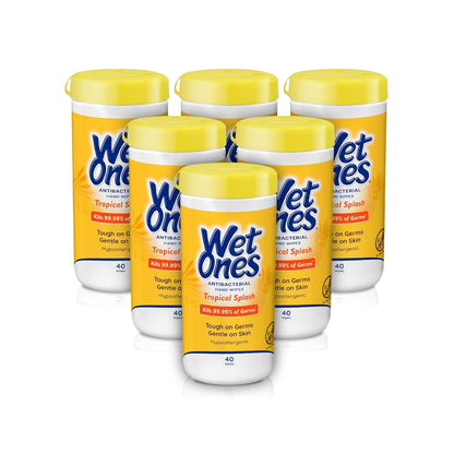 Wet Ones Antibacterial Hand Wipes, Tropical Splash Wipes, Antibacterial Wipes, Hand Sanitizer Wipes, Wet Ones Wipes, 40ct Canister (6 pack)