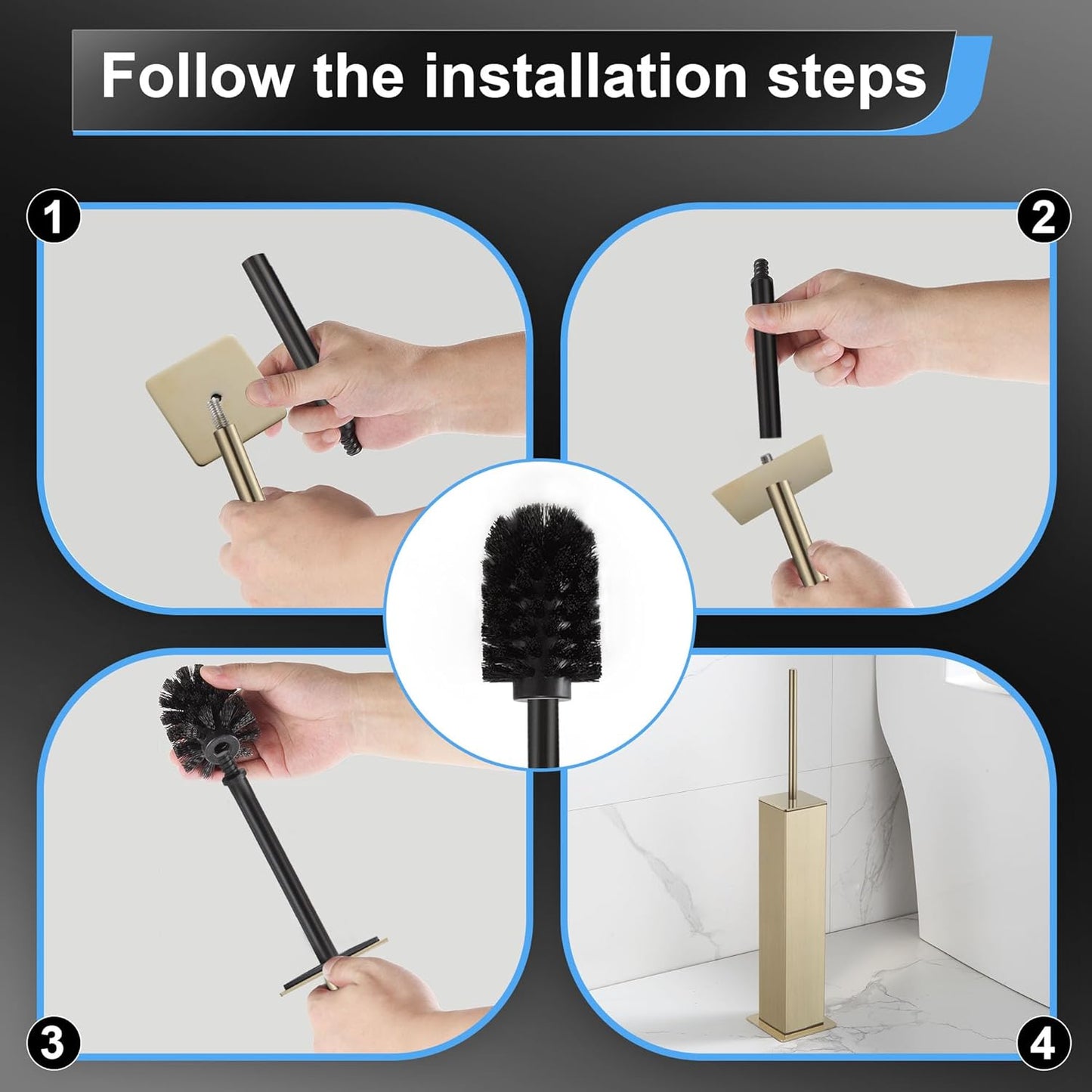 BVL Toilet Brush and Holder Set Brushed Nickel Stainless Steel 304 Square Freestanding Toilet Brush for Bathroom