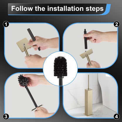 BVL Toilet Brush and Holder Set Brushed Nickel Stainless Steel 304 Square Freestanding Toilet Brush for Bathroom