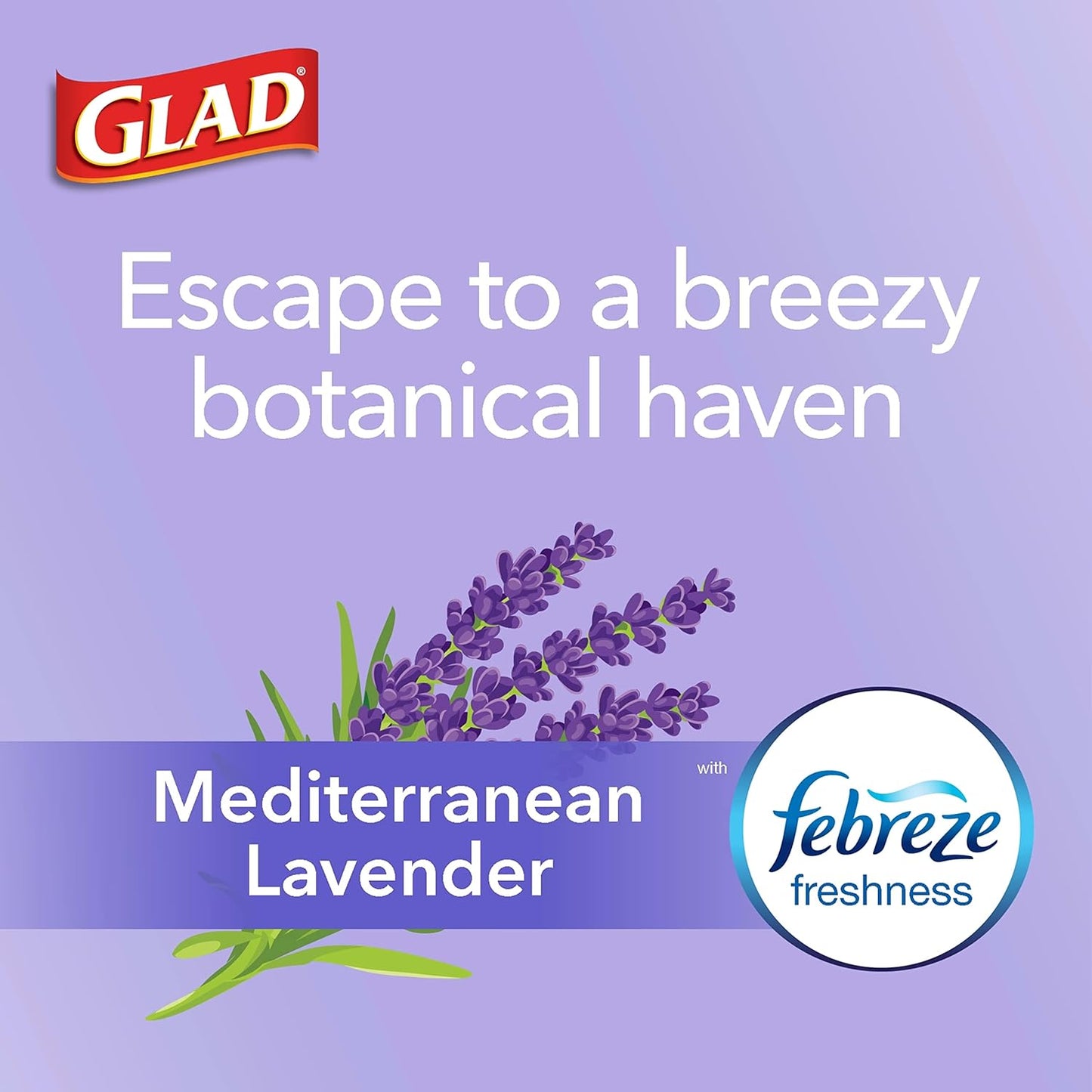 Glad ForceFlex Tall Kitchen Trash Bags, 13 Gal, Gain Lavender with Febreze, 110 Ct (Pack May Vary)