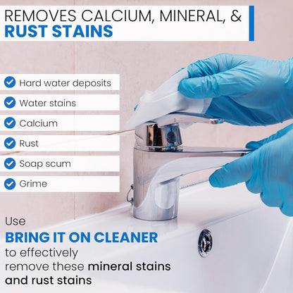 BRING IT ON! CLEANER Hard Water Stain Remover 32 Oz| Soap Scum, Calcium, Lime Scale, Remover for Shower Door, Tile, Glass, Fiberglass, Bathroom, Sink, Stone, Door