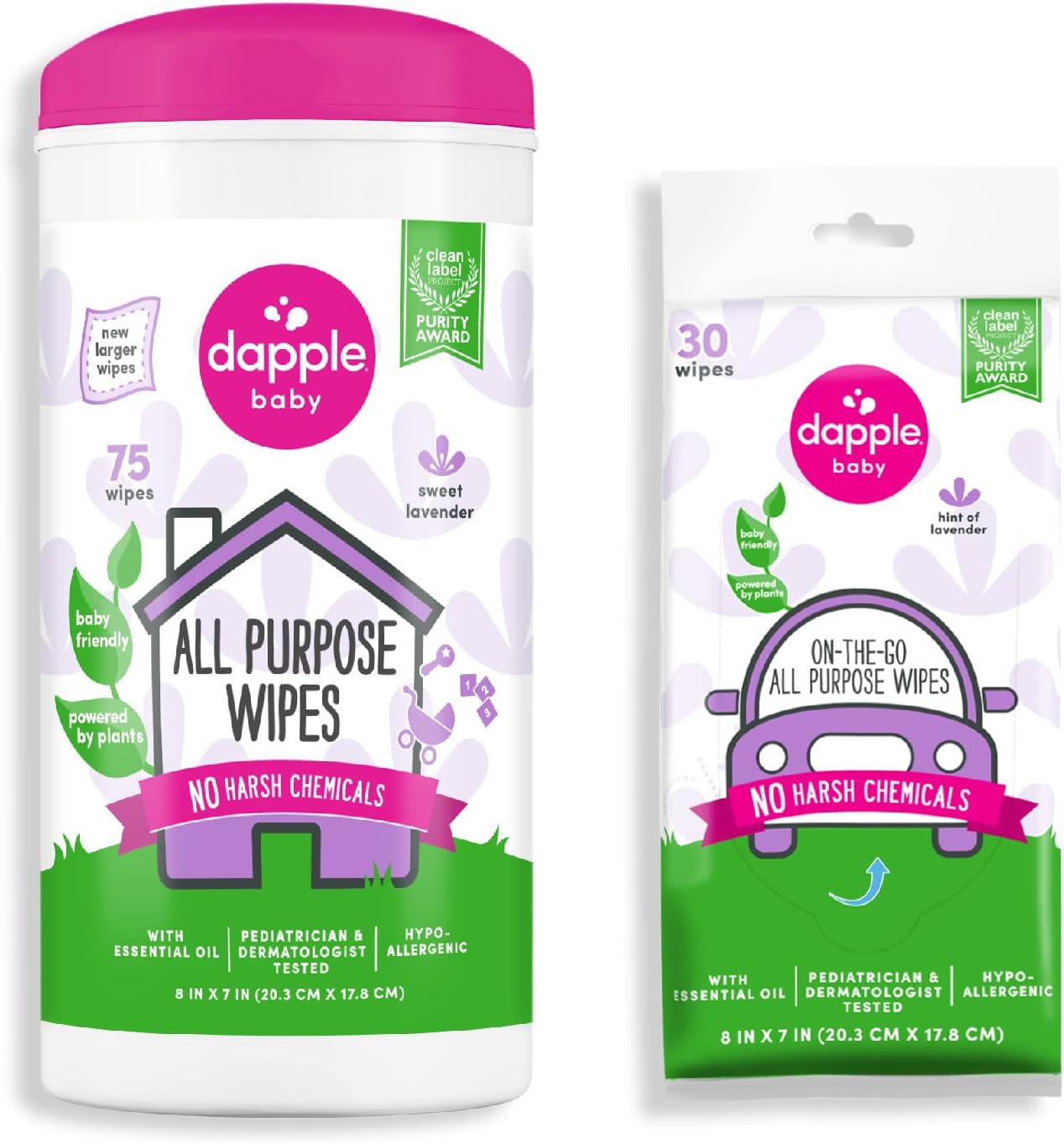 Dapple Baby All Purpose Cleaning Spray and All Purpose Wipes - (2 Pack) 16.9 fl oz Bottle - 30 Cleaning Wipes Total - Fragrance-Free, Hypoallergenic & Plant-Powered - Baby Essentials
