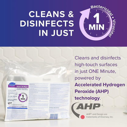 Oxivir Diversey Tb 5388471 Ready-to-Use Disinfectant Cleaning Wipes, Accelerated Hydrogen Peroxide, Large 7x8-Inch Sheets, 60-Wipes, 1-Slim Canister
