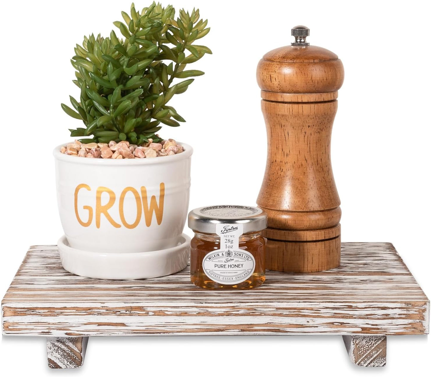zoocatia Small Wood Tray Pedestal Stand Farmhouse Bathroom Decor Decorative Wooden Riser Kitchen Soap Dish Holder for Vanity, Counter, Sink, 9" x 5.9" - Black