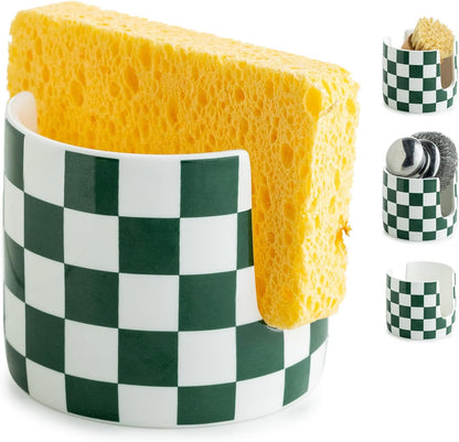 Zoeeker Sponge Holder for Kitchen Sink, Ceramic Dish Sponge Dish Rack Scrubby Caddy Kitchen Organizer Cute Sink Caddy Organizer, Farmhouse Decor, Speckled Glaze