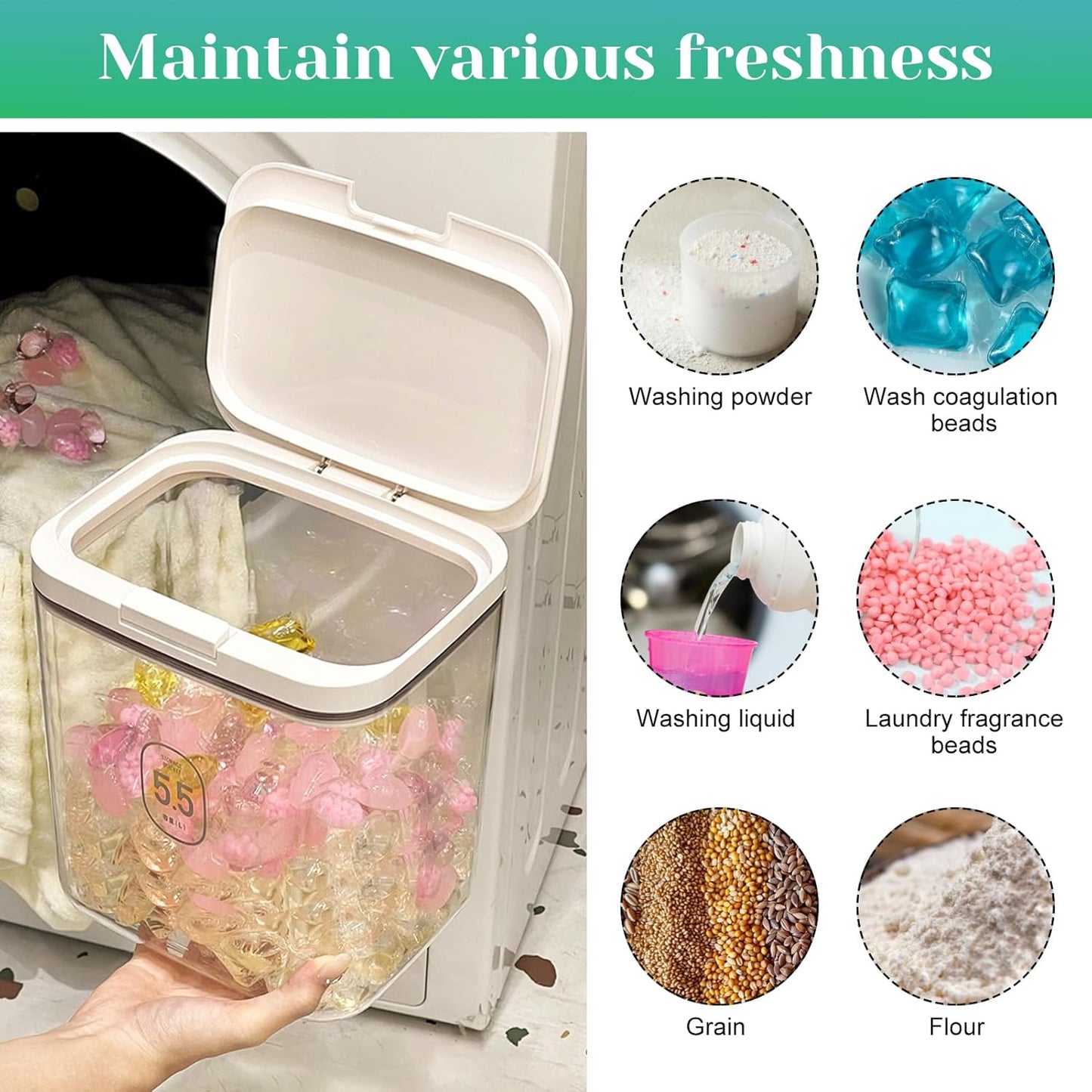 94oz/2.8L Laundry Pods Container for Room Organization Dishwasher Laundry Pod Holder with One-Press Lid and Scoop Large Capacity Holds 150 Pods Detergent Powder Container Sealed Dryer Sheet Holder