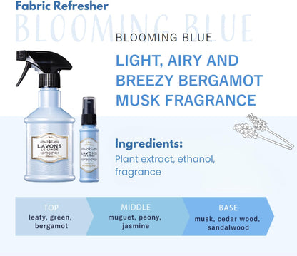 LAVONS Fabric Spray Freshener for Carpet Fresh, Pet Safe Linen Spray for Bedding, Organic Fabric Refresher Spray for Home & Offices, Natural Carpet Freshener from Japan, 12.5 Fl Oz BLOOMING BLUE
