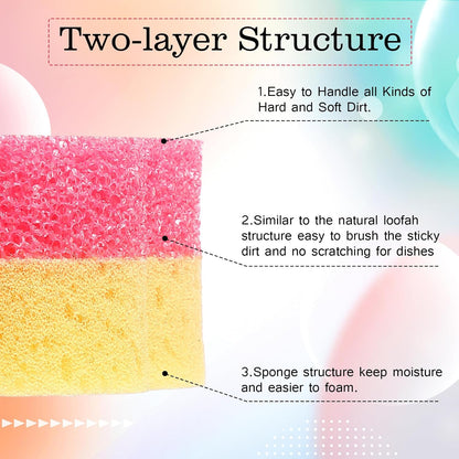 FillTouch 6 Pcs Dog Dual Sided Scrub Sponge Cleaning Sponges Cute Temperature Sensitive Dish Sponges for Washing Dishes Non Scratch Household Multi Use Sponges Scrubber for Kitchen, 3 Colors