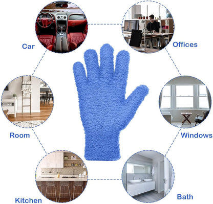 Patelai 2 Pairs Microfiber Gloves for plants Dusting Cleaning Glove Mittens House Cars Blinds Dusting(Blue, Grass Green,Large)