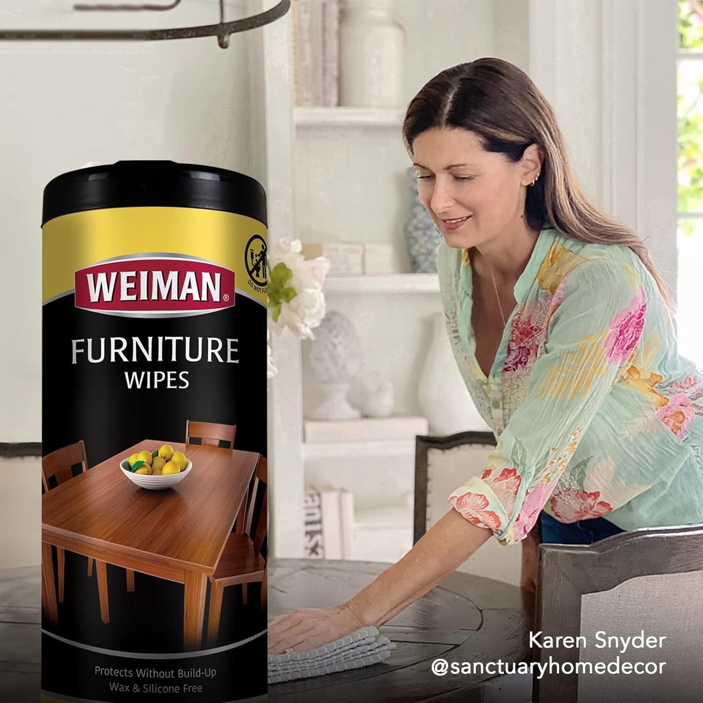 Weiman Wood Polish and Cleaning Wipes, For Furniture Cleaner, Protect from Watermarks, Stains & Aging, No Build-Up, UVX-15 Prevent Drying, Fading & Discoloration, 2 Pack with Microfiber Cloth