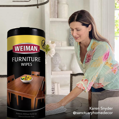 Weiman Wood Polish and Cleaning Wipes, For Furniture Cleaner, Protect from Watermarks, Stains & Aging, No Build-Up, UVX-15 Prevent Drying, Fading & Discoloration, 2 Pack with Microfiber Cloth