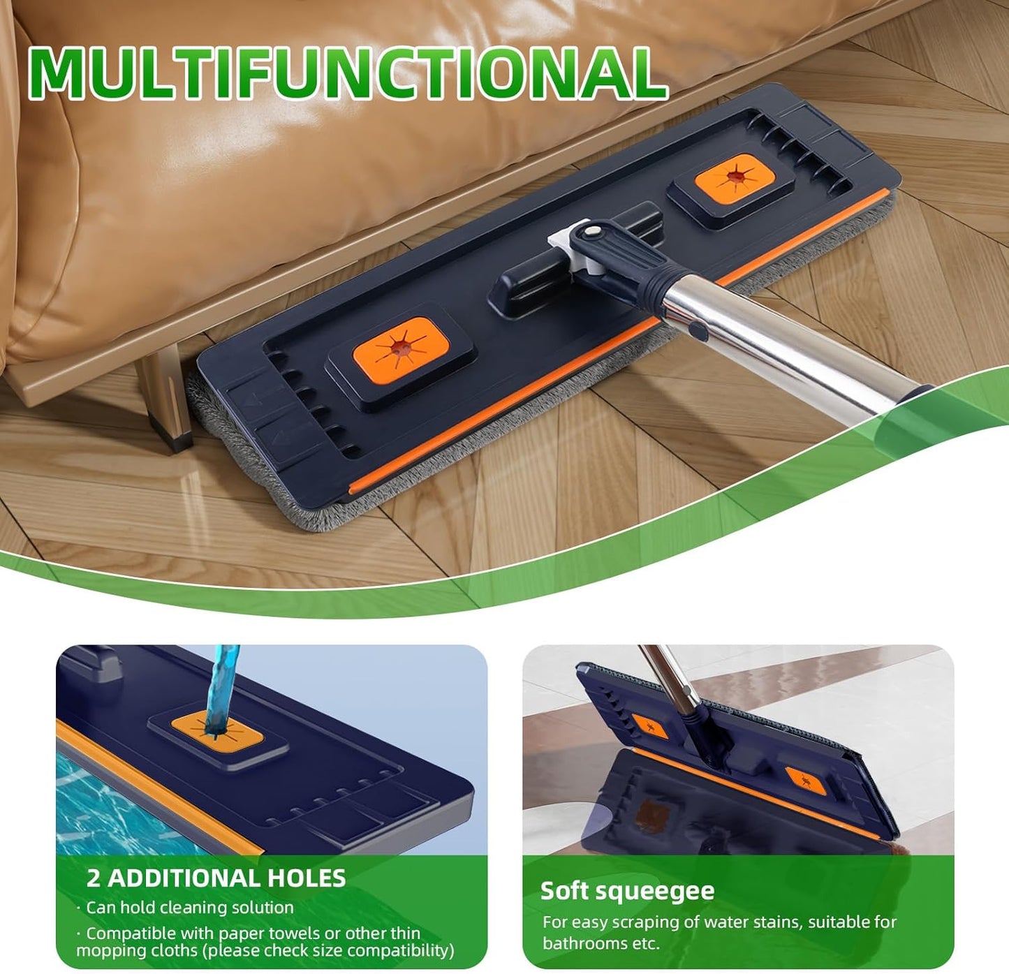 Mop and Bucket Set with Wringer Flat Mop Bucket System for Home Floor Cleaning,6 Reusable Microfiber Pads,Extended Stainless Steel Handle,Ideal for Hardwood,Wood,Laminate Floors,and Bathroom Mop