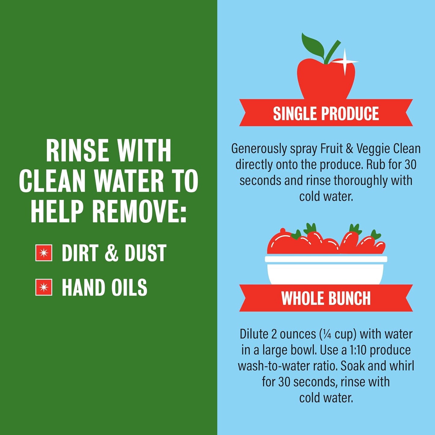 Rebel Green Fruit & Veggie Clean - Plant-Based Produce Cleaner - Natural Fruit and Vegetable Wash with No Aftertaste - Dirt & Grime Removal - Made with Organic Extracts of Citrus - 16 FL OZ