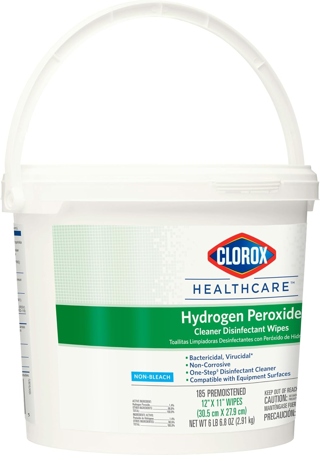 Clorox Healthcare Hydrogen Peroxide Cleaner Disinfectant Wipes, 12" x 11", Bucket, 185 Count (Package May Vary)