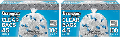 Ultrasac - Recycling Bag, 45 Gallon, 1.1 Mil, 40"x46", Clear, 100 Count w/Ties