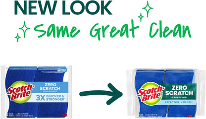 Scotch-Brite Zero Scratch Scrub Sponge, Non-Scratch Sponge, 12 Kitchen Sponges for Cleaning Around Home, Bathroom & More, Effective + Gentle Dish Scrubber, Best for Nonstick Pots and Pans