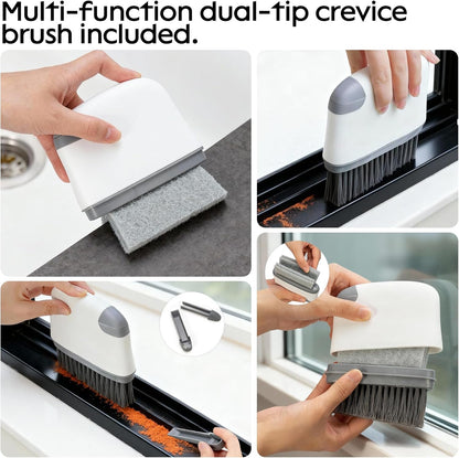 16.7“- 59.5" Long Handle Window Squeegee with Extension Pole, 12.4" Wide Metal Shower Squeegee for Glass Doors, 2-in-1 Squeegee for Home Window Cleaning, Tile Wall, Car (Silver)