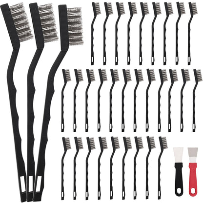 15PCS Mini Wire Brush Stainless Steel Brush Set，Masonry Brush Wire Bristle for Cleaning Welding Slag and Rust，Curved Handle Brush (Stainless Steel, 15)