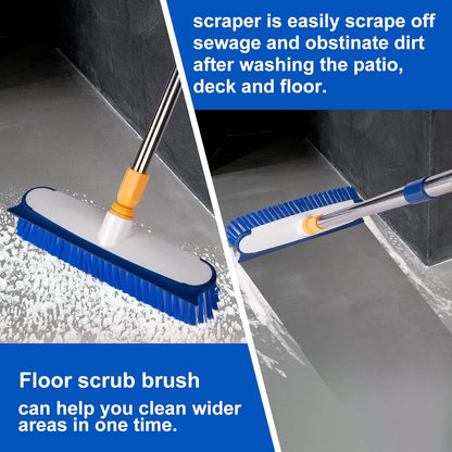 Floor Scrub Brush with Long Handle - 53" Deck & Grout Cleaner Brush Set for Tile, Marble, Stone, Bathroom, Patio, Garage, Deck & Floor Cleaning