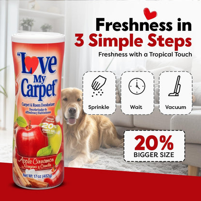 6 Love My Carpet | Carpet Deodorizer & Freshener Powder | 17 oz Pet Odor Eliminator for Strong Odor & Pet Urine | FRESH LINEN | Safe for Homes with Pets