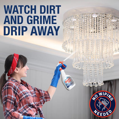 Chandelier Cleaner Spray, 32 oz — No Wipe Drip Dry Crystal Chandelier Cleaner for Glass, Crystal & Acrylic Light Fixtures, Streak-Free Shine, Sprays Up to 25 Ft, Fast Effortless Cleaning, Made in USA