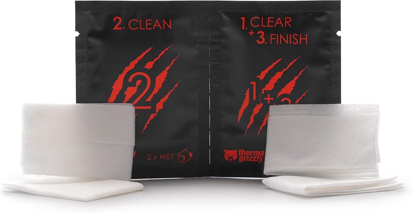 Thermal Grizzly TG Cleaning Wipes (10 Pcs - 20 Wet & 20 Dry Wipes) - Clean and Degrease Surfaces - Optimal Adhesion of Thermal Conductive Materials