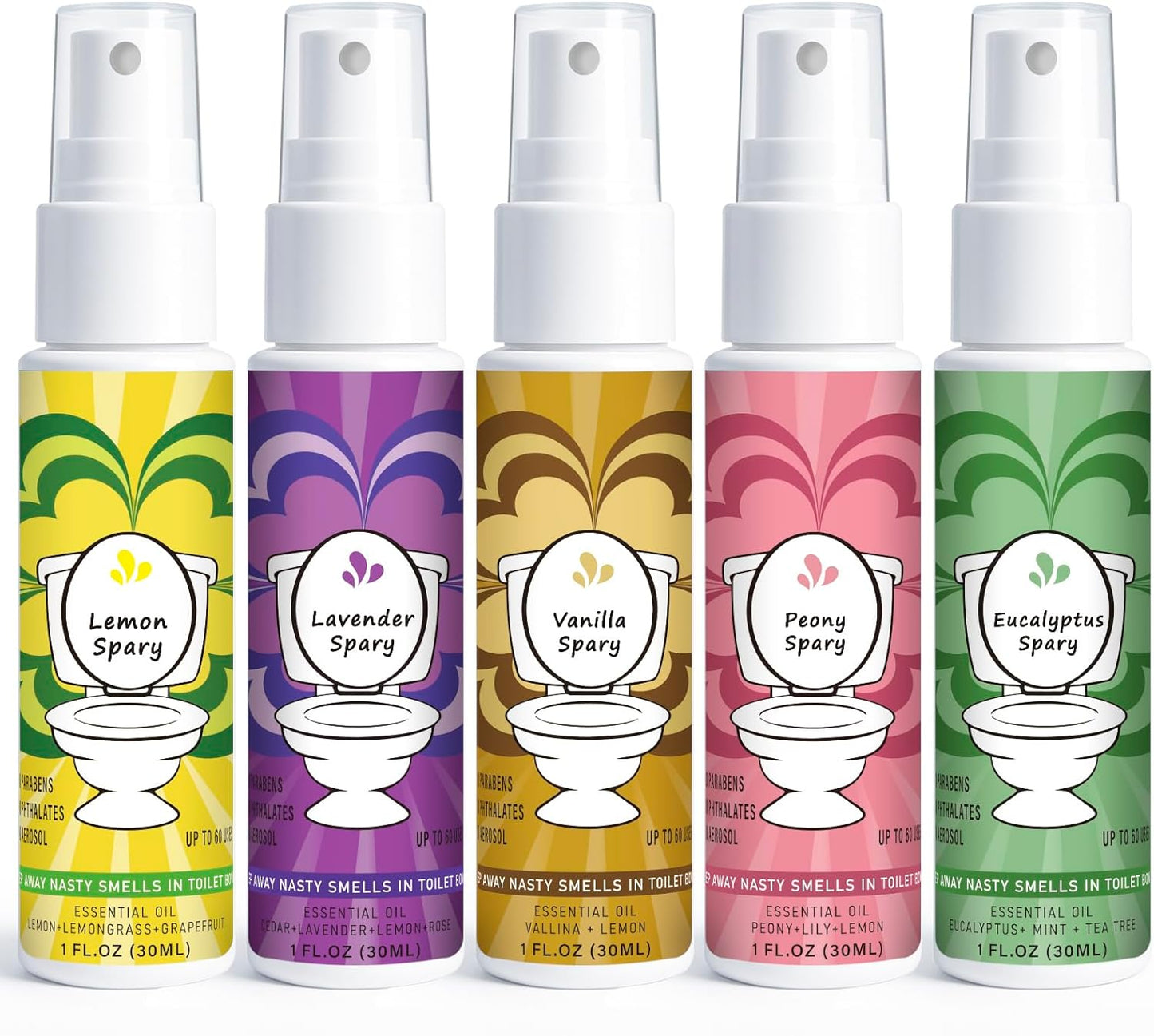 Toilet Spray for Poop 3 Pack, Travel Size Variety, Bathroom Odor Eliminator - Lemon Lavender Peony