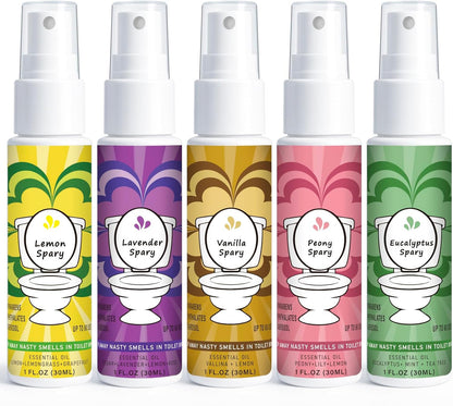 Toilet Spray for Poop 3 Pack, Travel Size Variety, Bathroom Odor Eliminator - Lemon Lavender Peony