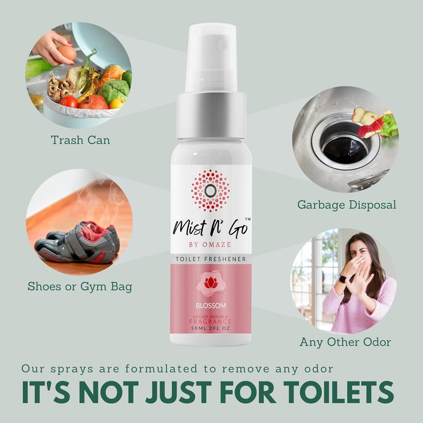 Mist N’ Go by Omaze Travel Bathroom Spray for Toilet Spray Odor Eliminator - Travel Toilet Spray for Bathroom Air Freshener Spray for Bathroom Deodorizer - Clean Mix, Travel Size (1oz x2)