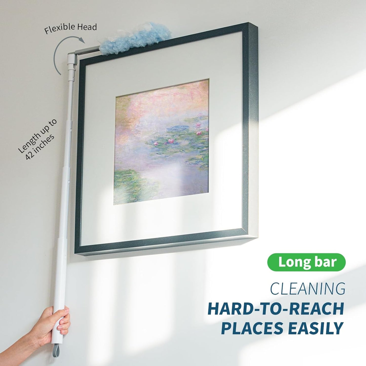 oshang 12 Pack Disposable Heavy Duty Duster Refills - 43" Extendable Handle, Compatible with Swiffer - Dusters for Cleaning Ceiling Fans, Blinds, Furniture & High Corners