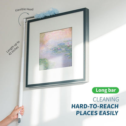 oshang 12 Pack Disposable Heavy Duty Duster Refills - 43" Extendable Handle, Compatible with Swiffer - Dusters for Cleaning Ceiling Fans, Blinds, Furniture & High Corners