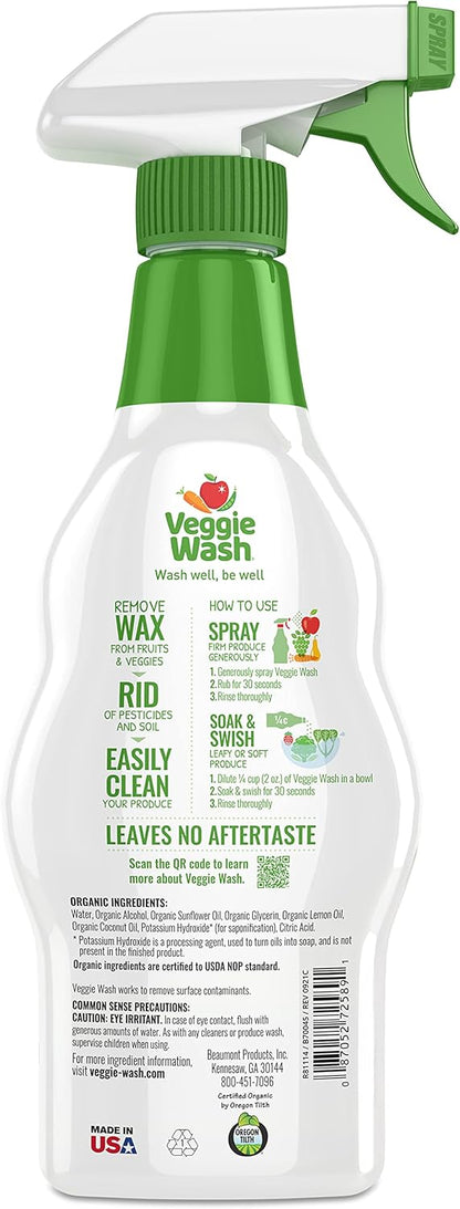 Veggie Wash Organic Fruit and Vegetable Wash, Certified Organic, Ideal for Cleaning Produce, 16 Fluid Ounce, Pack of 3 (Packaging May Vary)