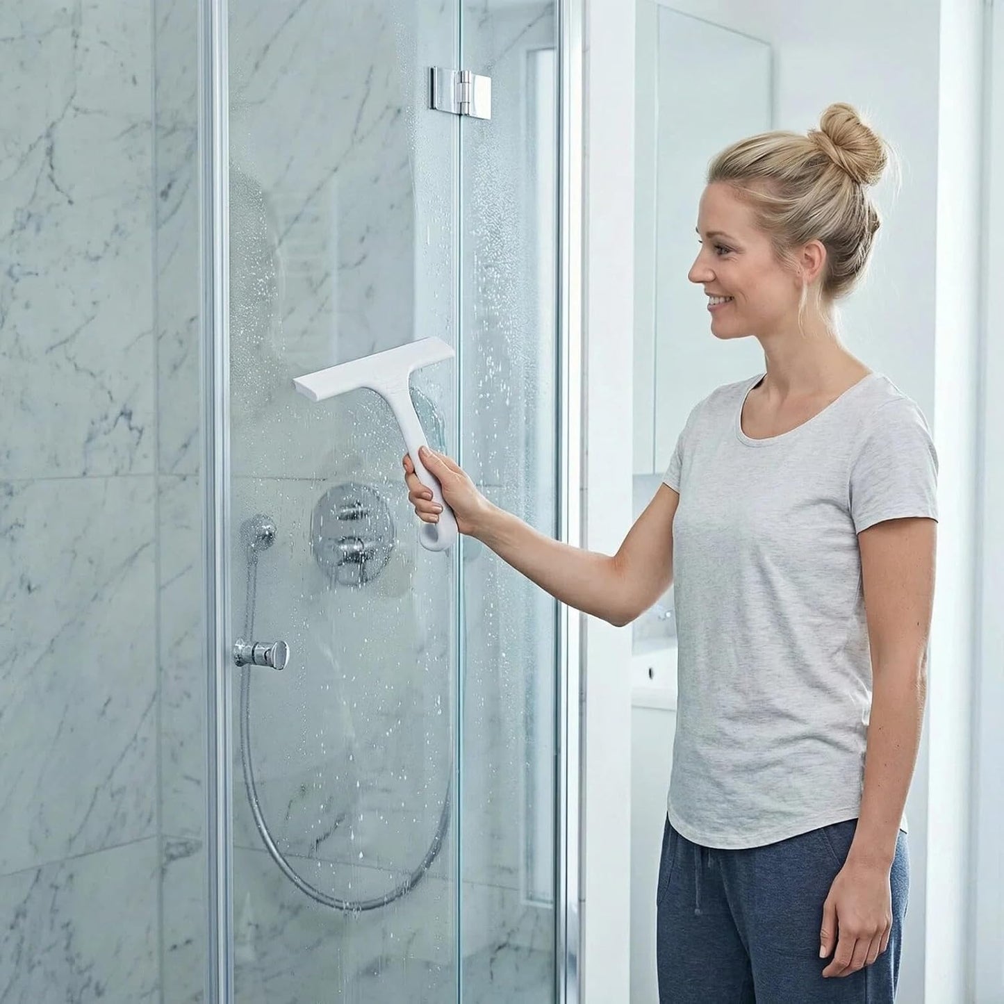 Silicone Shower Squeegee - All-in-One Design with Built-in Hook, 10 Inch Streak-Free Bathroom and car Cleaner for Glass Doors, Mirrors, Windows, Tiles Purple