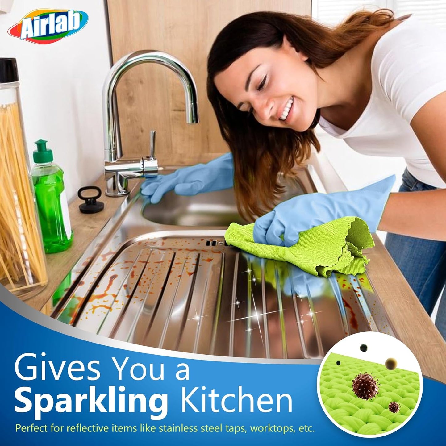 Glass Polishing Cloth Streak Free Miracle Cleaning Cloth Lint Free Microfiber Cleaning Rags for Glasses Kitchen Dish Mirrors Easy Clean, Pack of 6, 12" x 12"